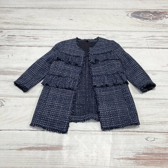 Ann Taylor Petite Jacket Coat Open Front Fringe Blue Gray Size Large Petite LP - Picture 10 of 17